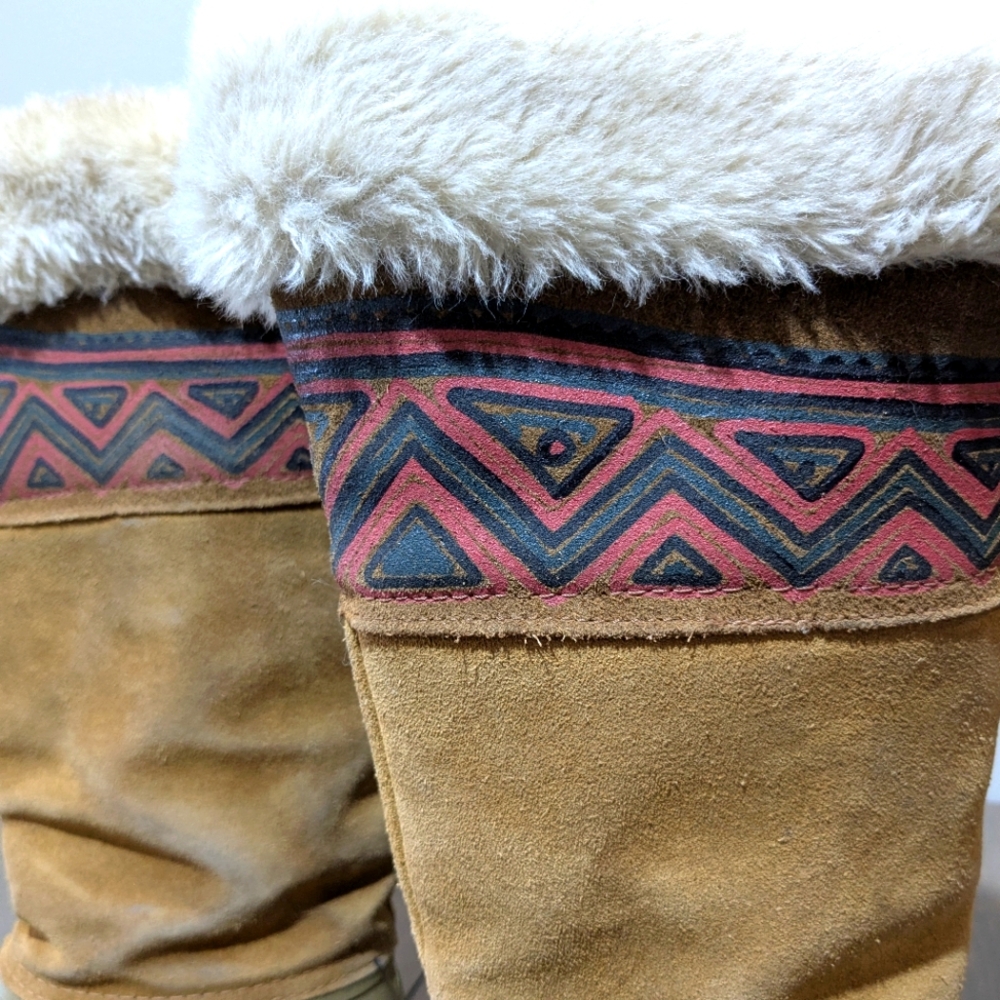 Baffin Suede Shearling Tall Duck Boot Tribal Chevron Band 6.5 - Picture 2 of 10